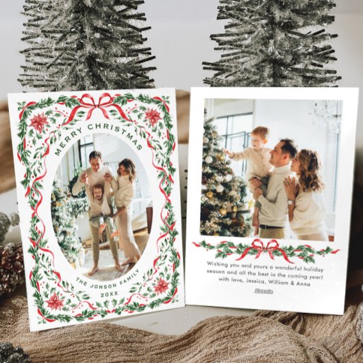Christmas Funky Whimsical Red Bow Wreath 2 Photo シーズンカード