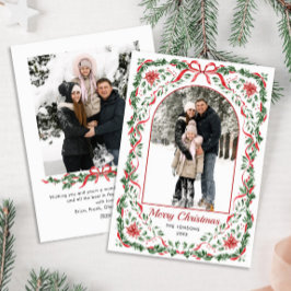 Christmas Funky Whimsical Red Bow Wreath 2 Photo シーズンカード
