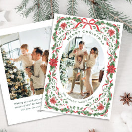 Christmas Funky Whimsical Red Bow Wreath 2 Photo シーズンカード