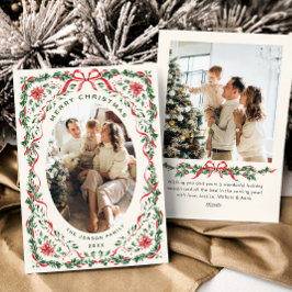 Christmas Funky Whimsical Red Bow Wreath 2 Photo シーズンカード