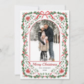 Christmas Funky Whimsical Red Bow Wreath 5 Photo シーズンカード (正面)