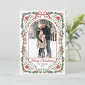 Christmas Funky Whimsical Red Bow Wreath 5 Photo シーズンカード (スタンド正面)