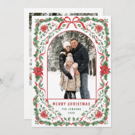 Christmas Funky Whimsical Red Bow Wreath 5 Photo シーズンカード