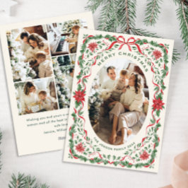 Christmas Funky Whimsical Red Bow Wreath 5 Photo シーズンカード