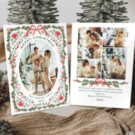 Christmas Funky Whimsical Red Bow Wreath 5 Photo シーズンカード