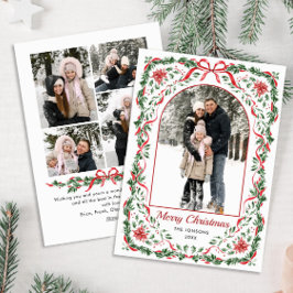 Christmas Funky Whimsical Red Bow Wreath 5 Photo シーズンカード