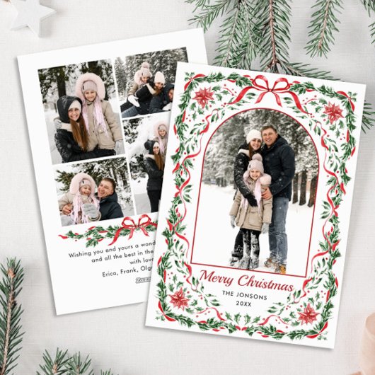 Christmas Funky Whimsical Red Bow Wreath 5 Photo シーズンカード