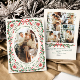 Christmas Funky Whimsical Red Bow Wreath 5 Photo シーズンカード