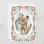 Christmas Funky Whimsical Red Bow Wreath 5 Photo シーズンカード (正面)