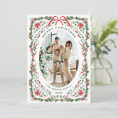 Christmas Funky Whimsical Red Bow Wreath 5 Photo シーズンカード (スタンド正面)