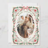 Christmas Funky Whimsical Red Bow Wreath 5 Photo シーズンカード (正面)
