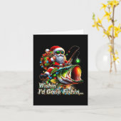Christmas Funny Fish Santa Fishing Merry Fishmas  カード (黄色い花)