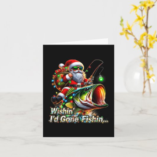 Christmas Funny Fish Santa Fishing Merry Fishmas カード (黄色い花)