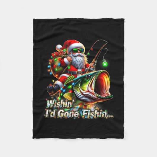 Christmas Funny Fish Santa Fishing Merry Fishmas  フリースブランケット (正面)