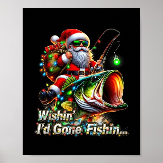 Christmas Funny Fish Santa Fishing Merry Fishmas  ポスター (正面)