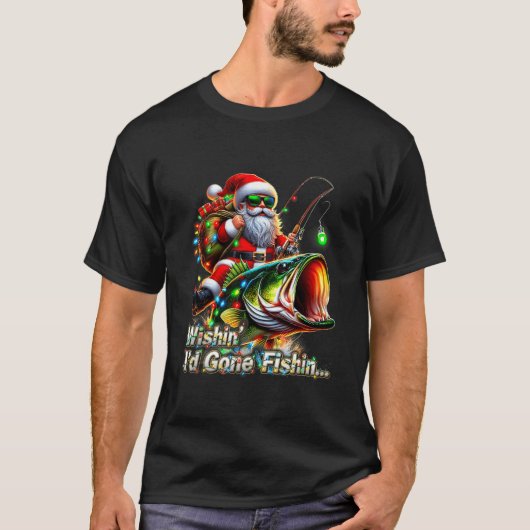 Christmas Funny Fish Santa Fishing Merry Fishmas  Tシャツ (正面)