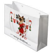 Christmas Funny Glam Siamese Cat Holiday  ラージペーパーバッグ (正面アングル)