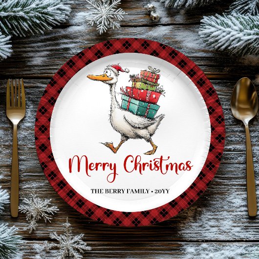 Christmas Funny Goose Minimalist Whimsy Paper  ペーパープレート