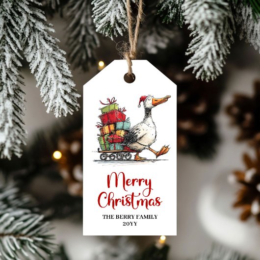 Christmas Funny Goose Whimsical Minimal Gift Tag ギフトタグ