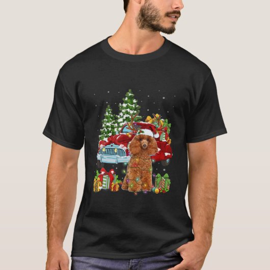 Christmas Funny Pajama Poodle Dog And Red Trucks X Tシャツ (正面)