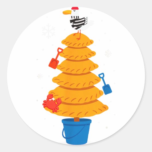 Christmas Funny Seagull Cornish Pasty Holiday Desi ラウンドシール (正面)