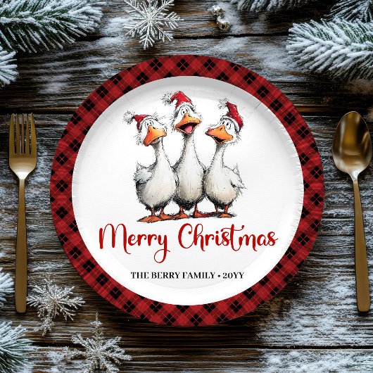 Christmas Funny Silly Geese Cartoon Party Plates ペーパープレート