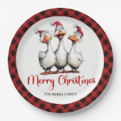 Christmas Funny Silly Geese Cartoon Party Plates ペーパープレート (正面)