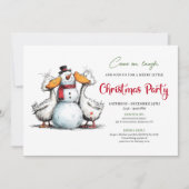 Christmas Funny Silly Geese Cartoon Whimsy Invite 招待状 (正面)