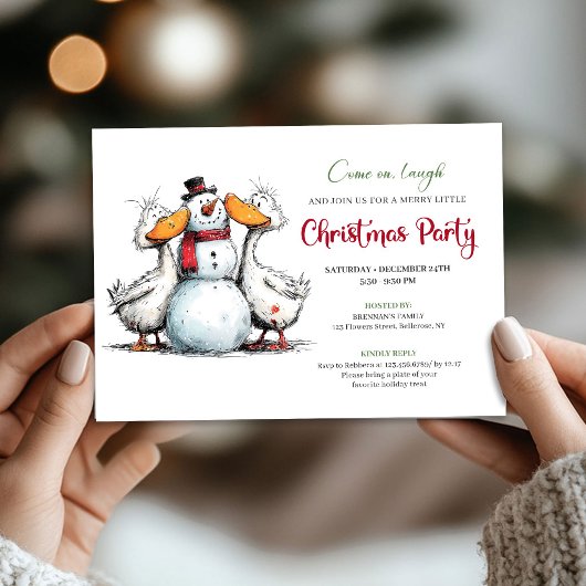 Christmas Funny Silly Geese Cartoon Whimsy Invite 招待状