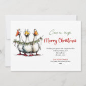 Christmas Funny Silly Geese Minimal Greeting Card シーズンカード (正面)