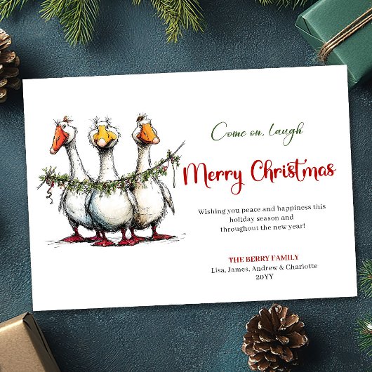 Christmas Funny Silly Geese Minimal Greeting Card シーズンカード