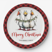 Christmas Funny Silly Geese Minimal Party Plates ペーパープレート (正面)