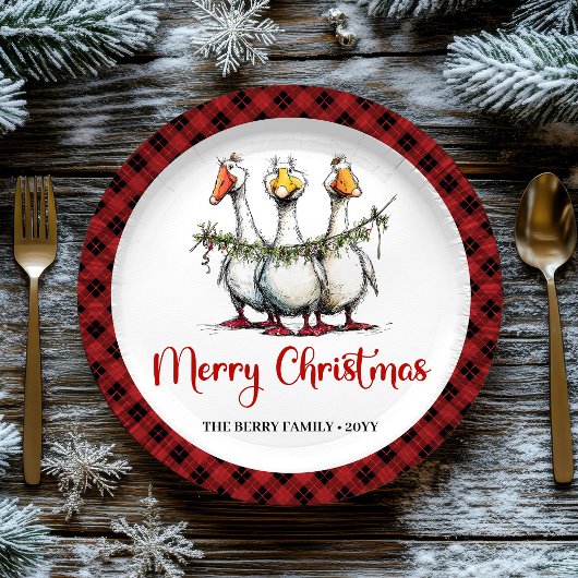 Christmas Funny Silly Geese Minimal Party Plates ペーパープレート