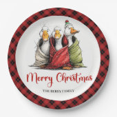 Christmas Funny Silly Geese Whimsy Party Plates ペーパープレート (正面)