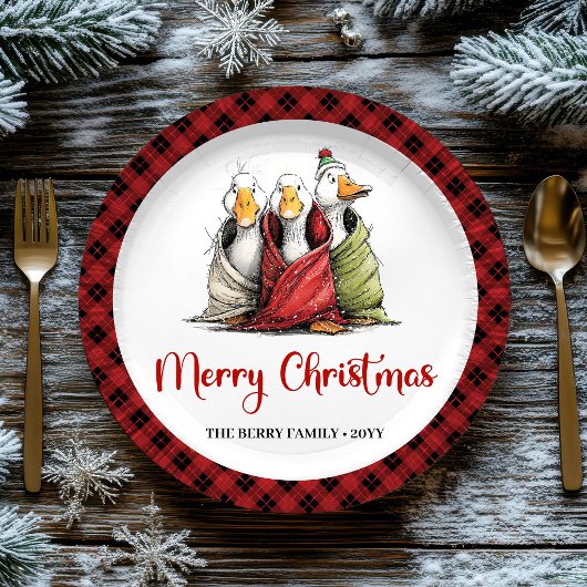 Christmas Funny Silly Geese Whimsy Party Plates ペーパープレート