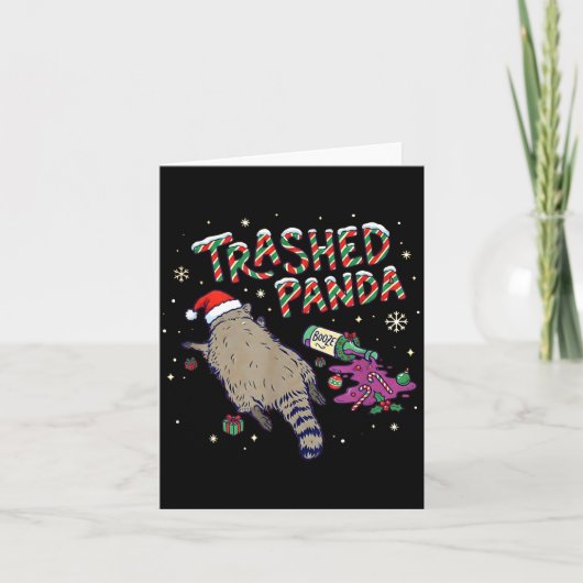 Christmas Funny Trashed Panda Racoon Gets Drunk Xm カード (正面)