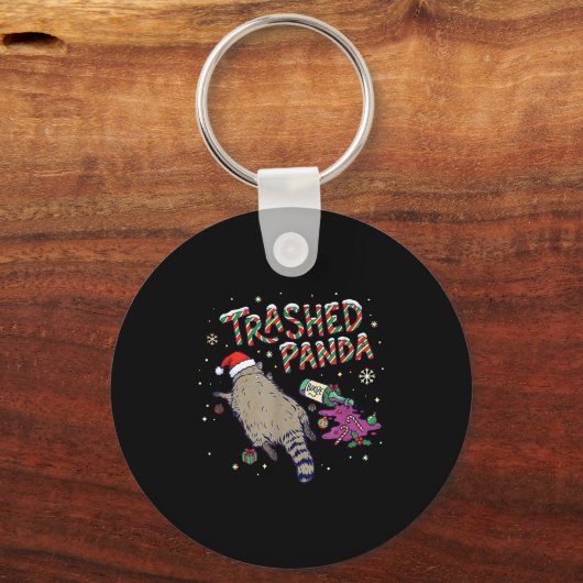 Christmas Funny Trashed Panda Racoon Gets Drunk Xm キーホルダー (正面)