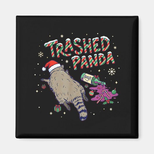 Christmas Funny Trashed Panda Racoon Gets Drunk Xm マグネット (正面)