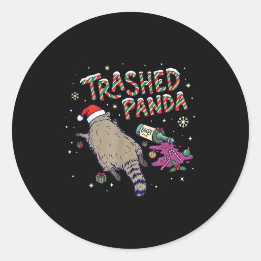 Christmas Funny Trashed Panda Racoon Gets Drunk Xm ラウンドシール (正面)