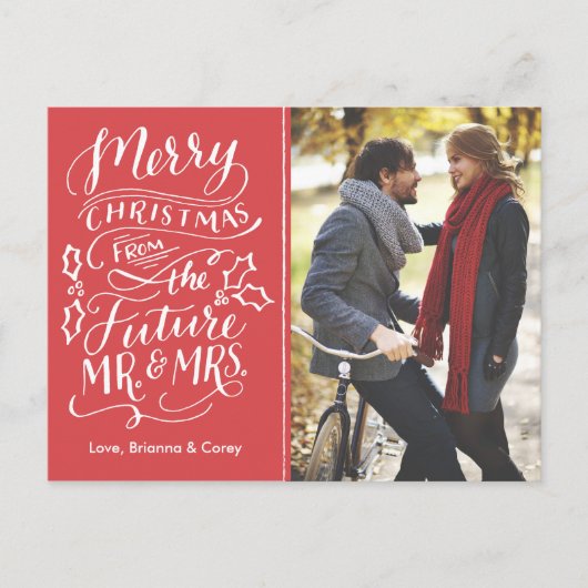 Christmas Future Mr. and Mrs. Photo Save The Date シーズンポストカード (正面)