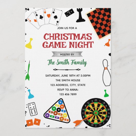Christmas Game night party invitation 招待状 (正面)
