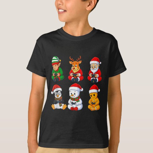 Christmas Gamer Boys Video Games Santa Elf Reindee Tシャツ (正面)