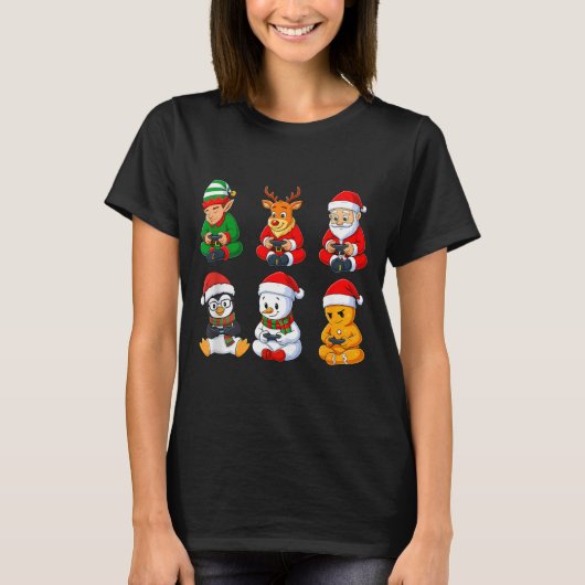 Christmas Gamer Boys Video Games Santa Elf Reindee Tシャツ (正面)