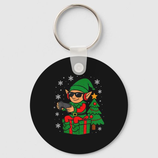 Christmas Gamer Retro Elf Funny Xmas Gaming Boys K キーホルダー (正面)