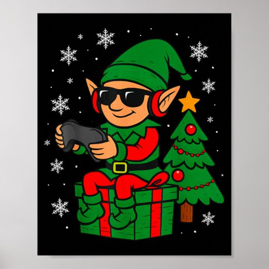 Christmas Gamer Retro Elf Funny Xmas Gaming Boys K ポスター (正面)