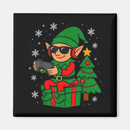 Christmas Gamer Retro Elf Funny Xmas Gaming Boys K マグネット (正面)