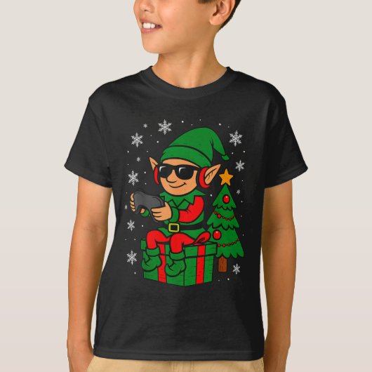 Christmas Gamer Retro Elf Funny Xmas Gaming Boys K Tシャツ (正面)