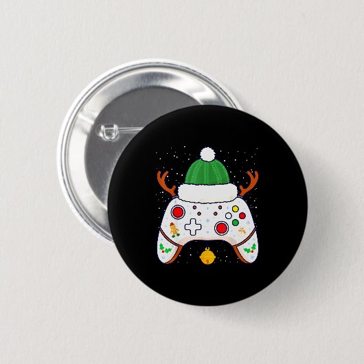 Christmas Gamer Video Game Controller Gamepad 缶バッジ (正面&裏面)