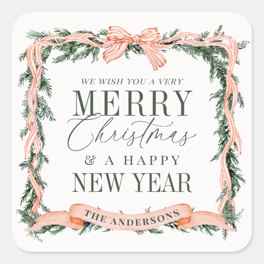 Christmas Garland Frame Holiday スクエアシール (正面)
