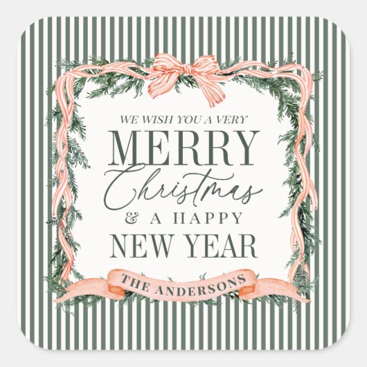 Christmas Garland Ribbon Frame スクエアシール (正面)